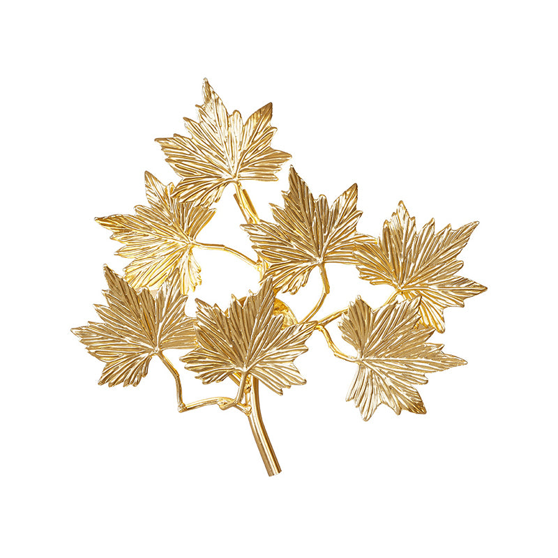 Gold 3 Lights Wall Mount Lamp Contemporary Style Aluminum Maple Leaf Sconce Light Fixture for Stairway