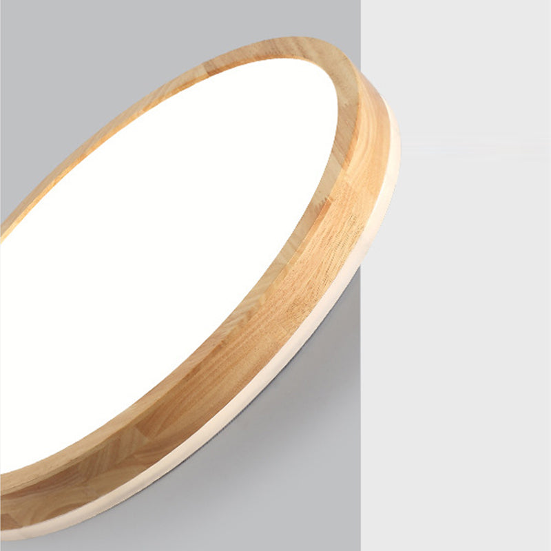 Circle Flush-Mount Light Fixture Modern Style Wooden LED Bedroom Flush Ceiling Light Fixture in Wood