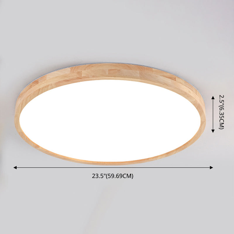 Circle Flush-Mount Light Fixture Modern Style Wooden LED Bedroom Flush Ceiling Light Fixture in Wood