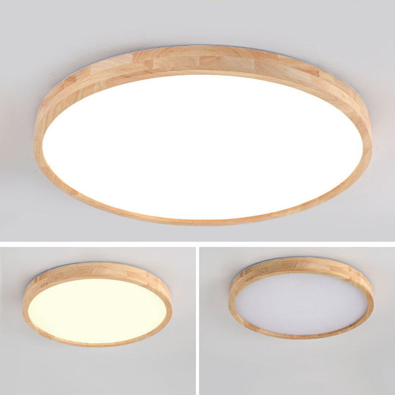 Circle Flush-Mount Light Fixture Modern Style Wooden LED Bedroom Flush Ceiling Light Fixture in Wood