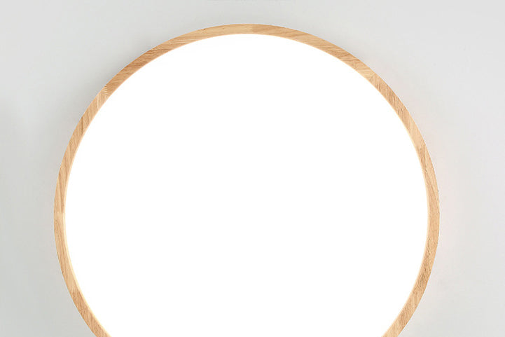 Circle Flush-Mount Light Fixture Modern Style Wooden LED Bedroom Flush Ceiling Light Fixture in Wood