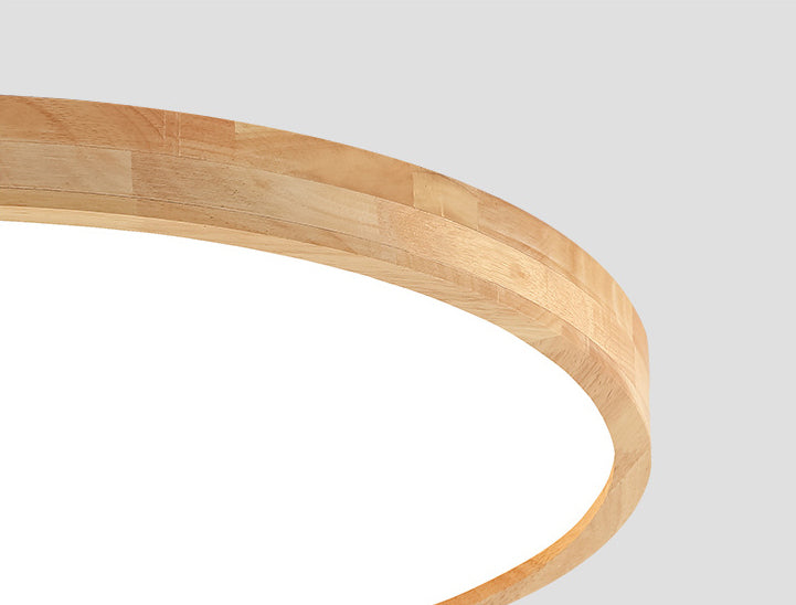 Circle Flush-Mount Light Fixture Modern Style Wooden LED Bedroom Flush Ceiling Light Fixture in Wood