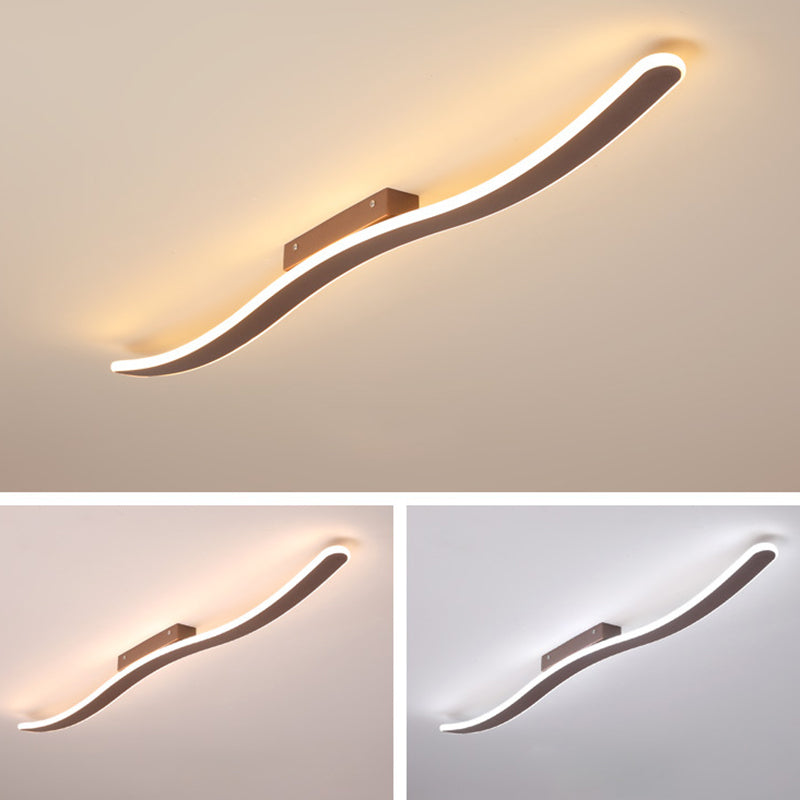 Wave Metal Semi Flush Mount Lighting Minimalist LED Coffee Semi Flush Ceiling Light