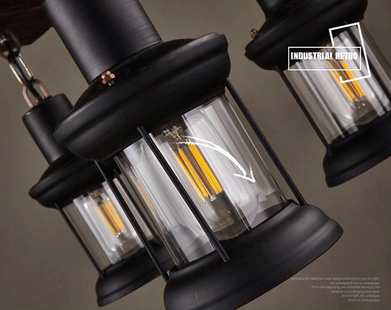 Araña de madera de madera negra RETRO RETRO Circular 6 Luz de suspensión de luz para mesa de comedor