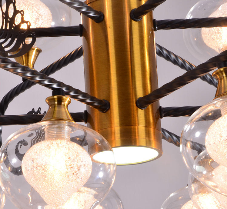 Black-Gold Peach Shaped Chandelier Postmodern 18-Bulb Clear and Frosted Glass Pendant