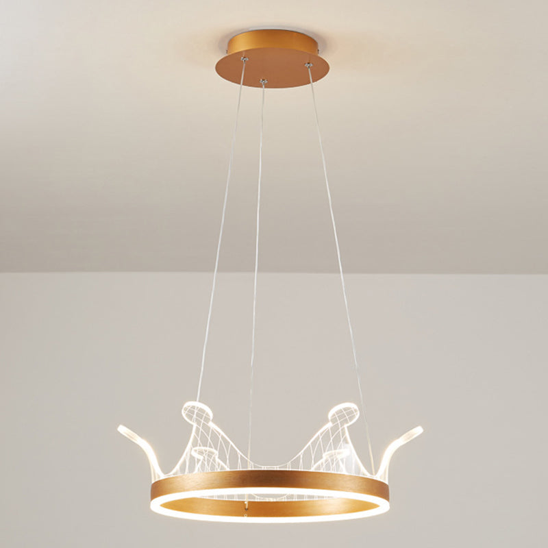 Minimalist LED Suspension Light Gold Crown Shaped Chandelier with Acrylic Diffuser