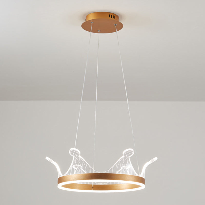Minimalist LED Suspension Light Gold Crown Shaped Chandelier with Acrylic Diffuser