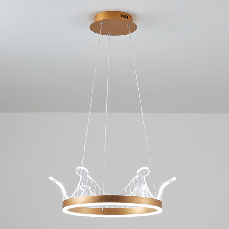 Minimalist LED Suspension Light Gold Crown Shaped Chandelier with Acrylic Diffuser