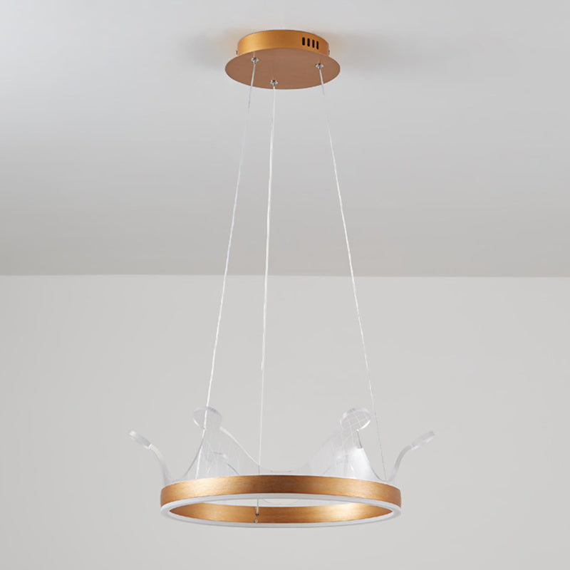 Minimalist LED Suspension Light Gold Crown Shaped Chandelier with Acrylic Diffuser