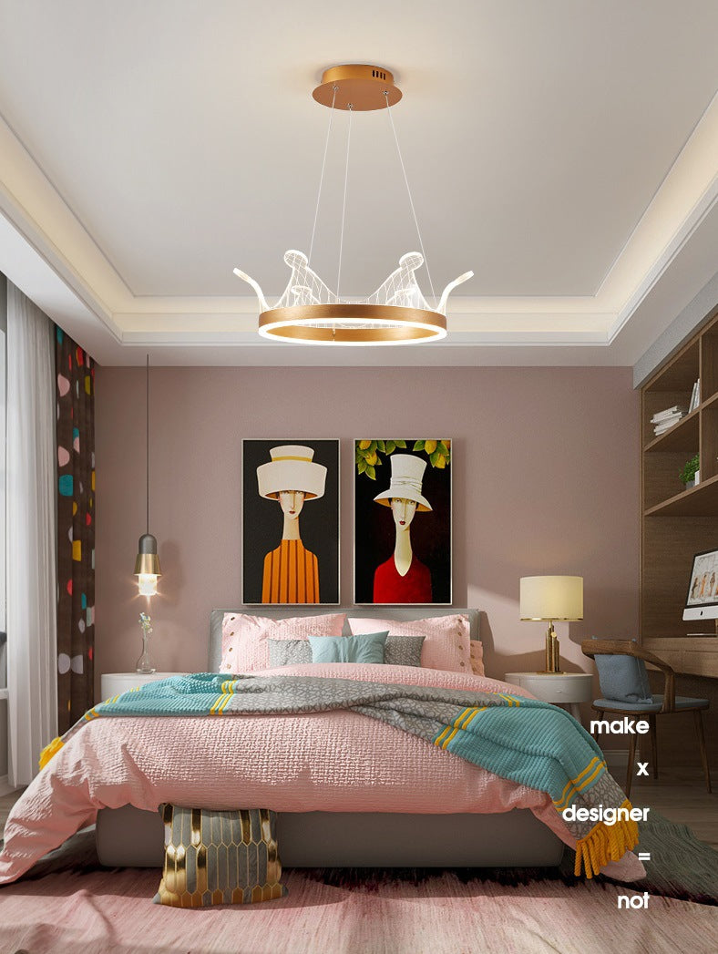 Minimalist LED Suspension Light Gold Crown Shaped Chandelier with Acrylic Diffuser