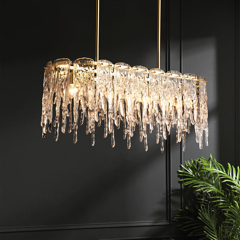 Modern Luxurious Island Pendant Lighting 7 Light Water Column Optical Crystal Island Ceiling Light for Living Room