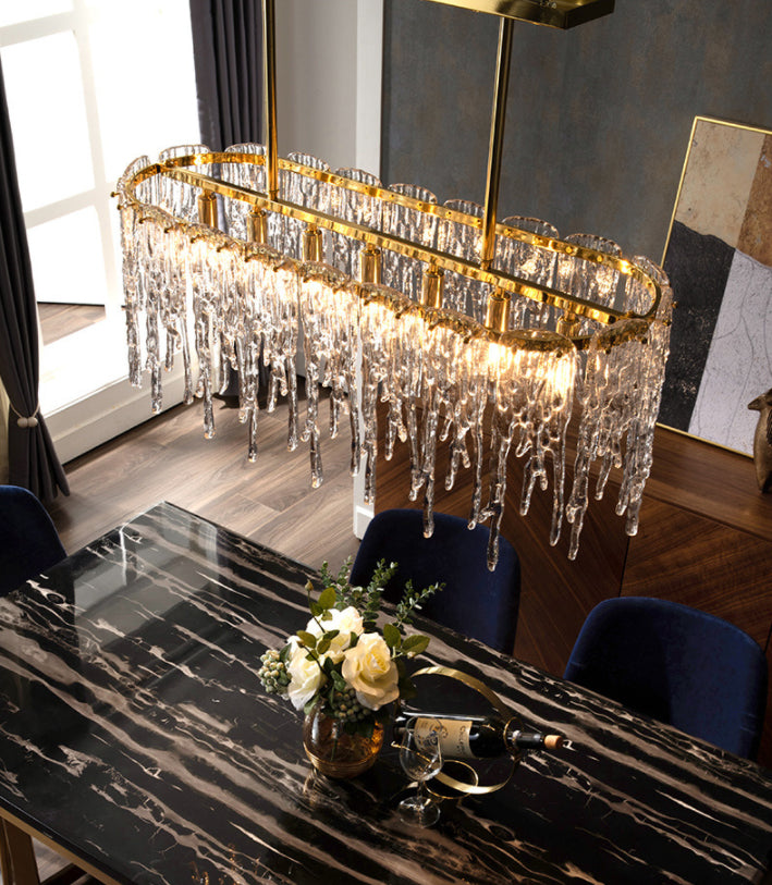 Modern Luxurious Island Pendant Lighting 7 Light Water Column Optical Crystal Island Ceiling Light for Living Room