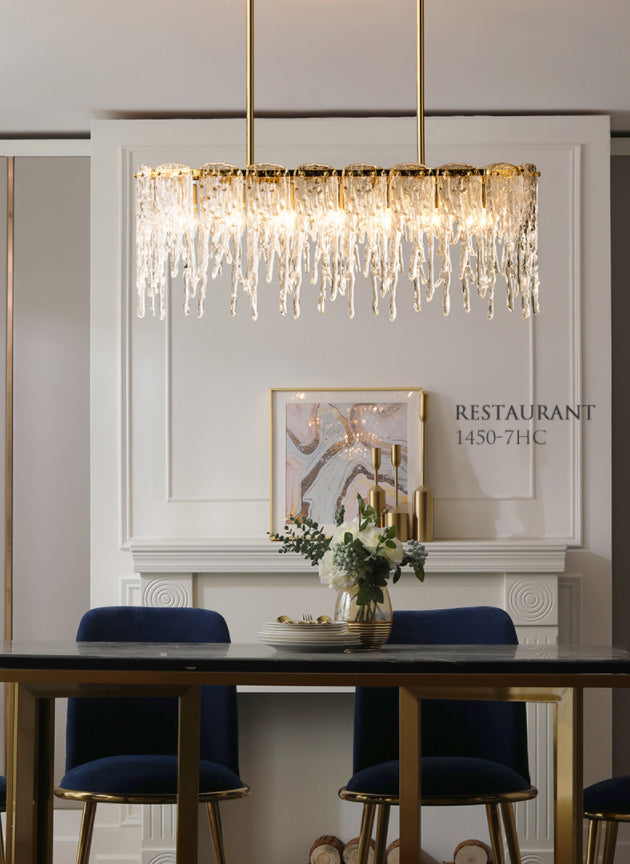 Modern Luxurious Island Pendant Lighting 7 Light Water Column Optical Crystal Island Ceiling Light for Living Room