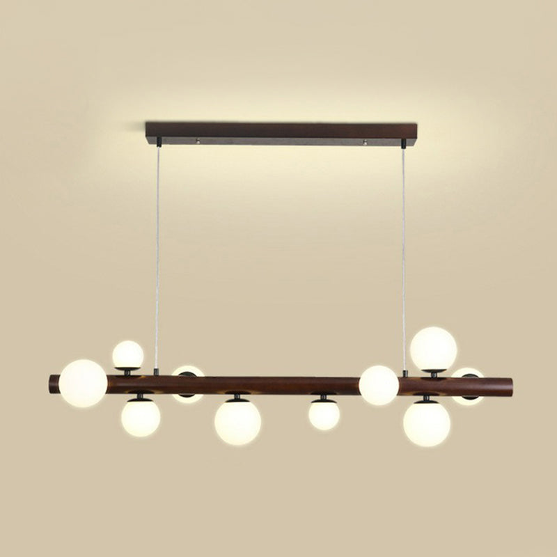 Orb Shaped Island Lighting Ideas Modern White Glass Dinner Ceiling Hang Lamp in Dark Wood