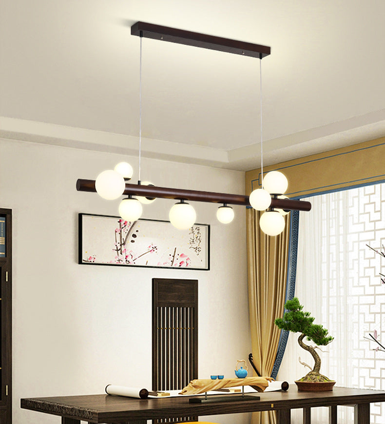 Orb Shaped Island Lighting Ideas Modern White Glass Dinner Ceiling Hang Lamp in Dark Wood