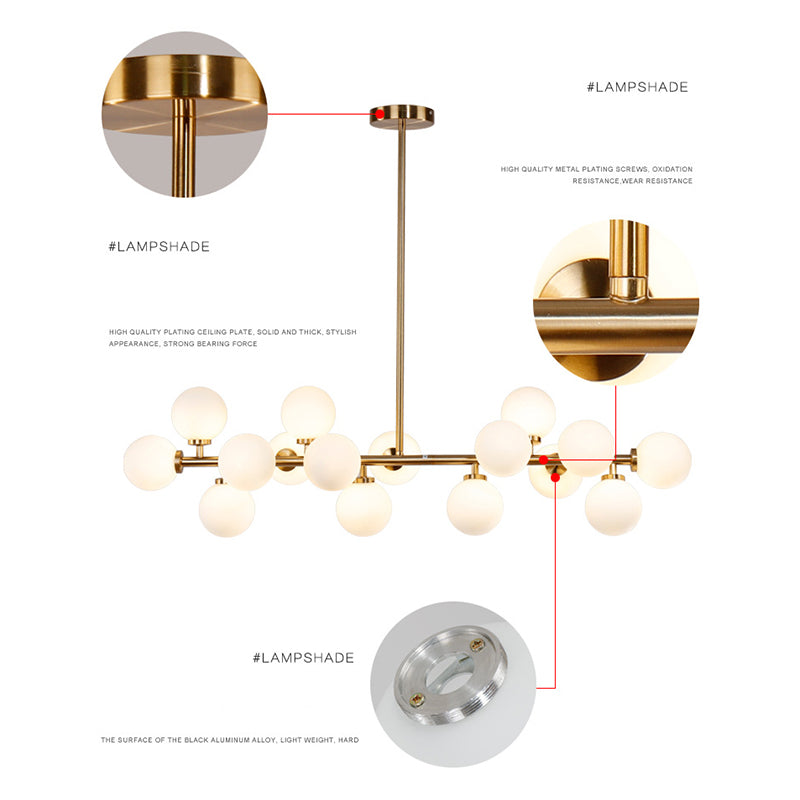 Opal Glass Bubbles Island Lighting Minimalistic Gold Suspension Lamp for Dining Room