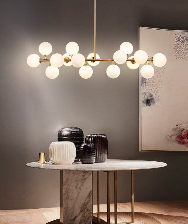 Opal Glass Bubbles Island Lighting Minimalistic Gold Suspension Lamp for Dining Room
