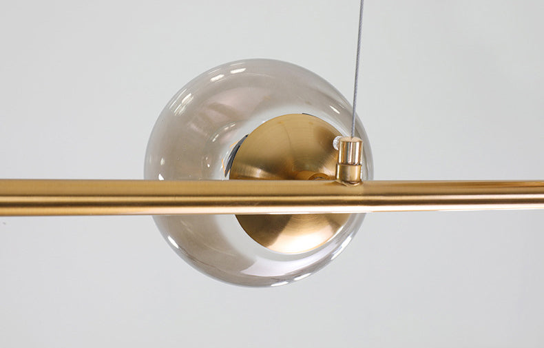 Smoke Grey Glass Globe Pendant Postmodern 6 Bulbs Gold Island Light Fixture for Dining Room