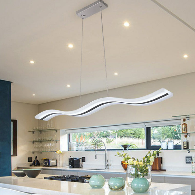 Flow Shaped Hanging Lamp Minimalist Acrylic Dining Room LED Island Light in White