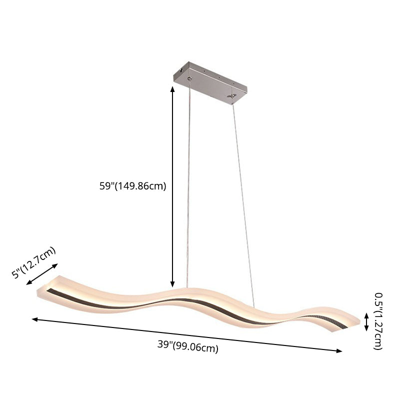 Flow Shaped Hanging Lamp Minimalist Acrylic Dining Room LED Island Light in White