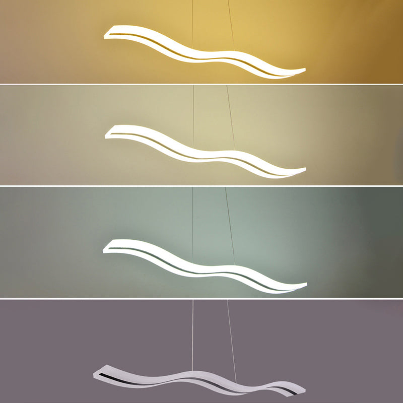 Flow Shaped Hanging Lamp Minimalist Acrylic Dining Room LED Island Light in White