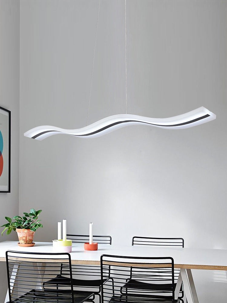 Flow Shaped Hanging Lamp Minimalist Acrylic Dining Room LED Island Light in White