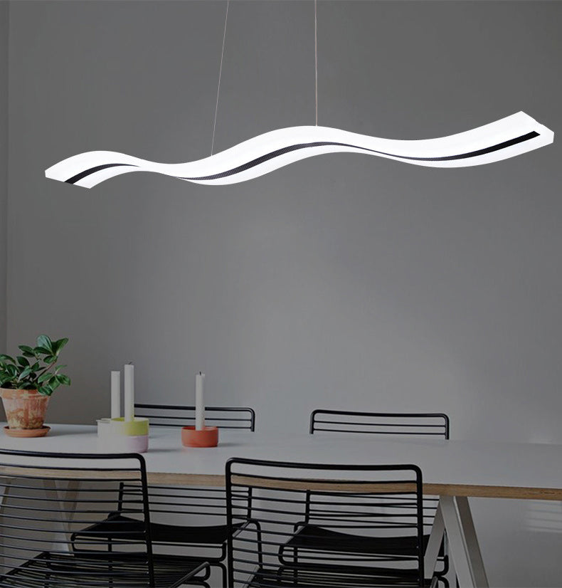 Flow Shaped Hanging Lamp Minimalist Acrylic Dining Room LED Island Light in White