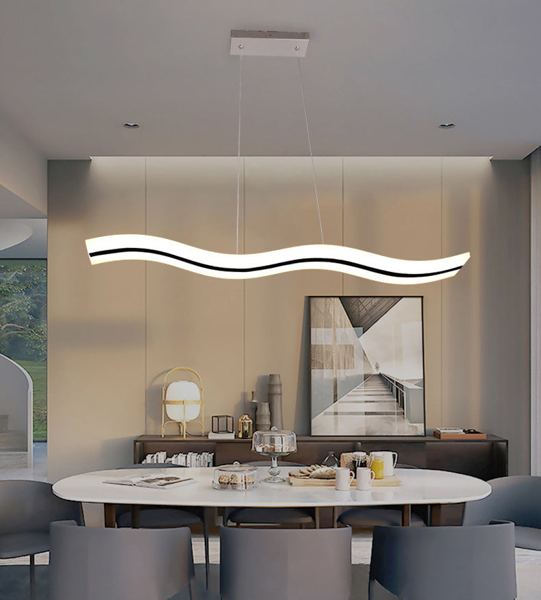 Flow Shaped Hanging Lamp Minimalist Acrylic Dining Room LED Island Light in White