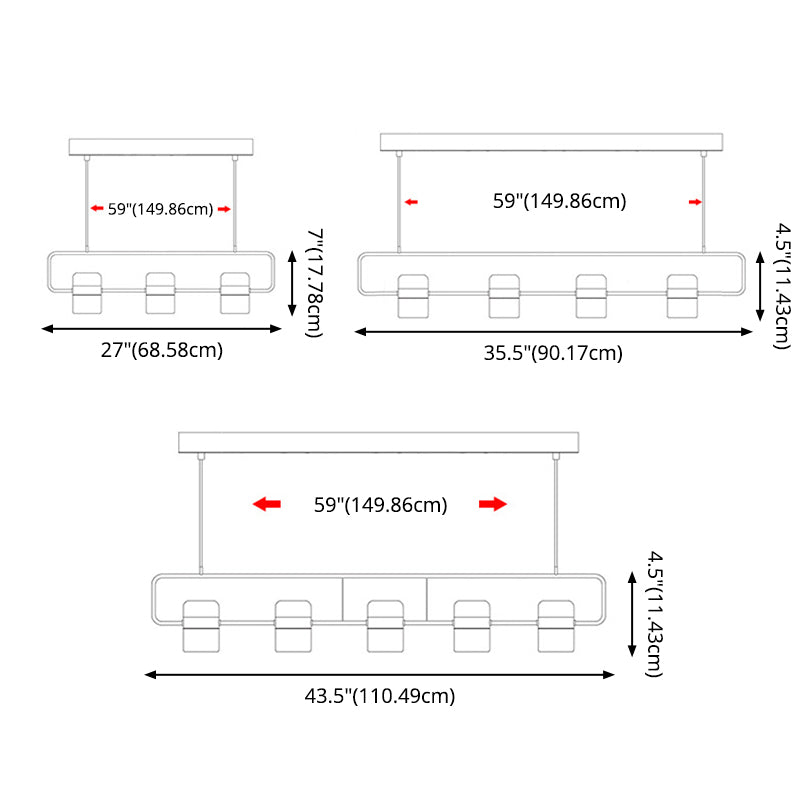 Minimalismo moderno rettangolo isola illuminazione a sospensione LED LED Cilindro sfumatura Il soffitto dell'isola per soggiorno per soggiorno