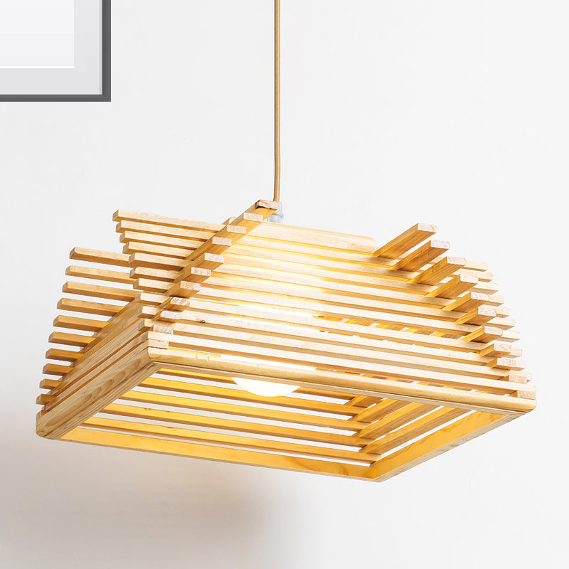 Moderniste 1 Bulbe Pendant Lighting Beege Beeged Scroding Lightture avec de l'ombre en bois