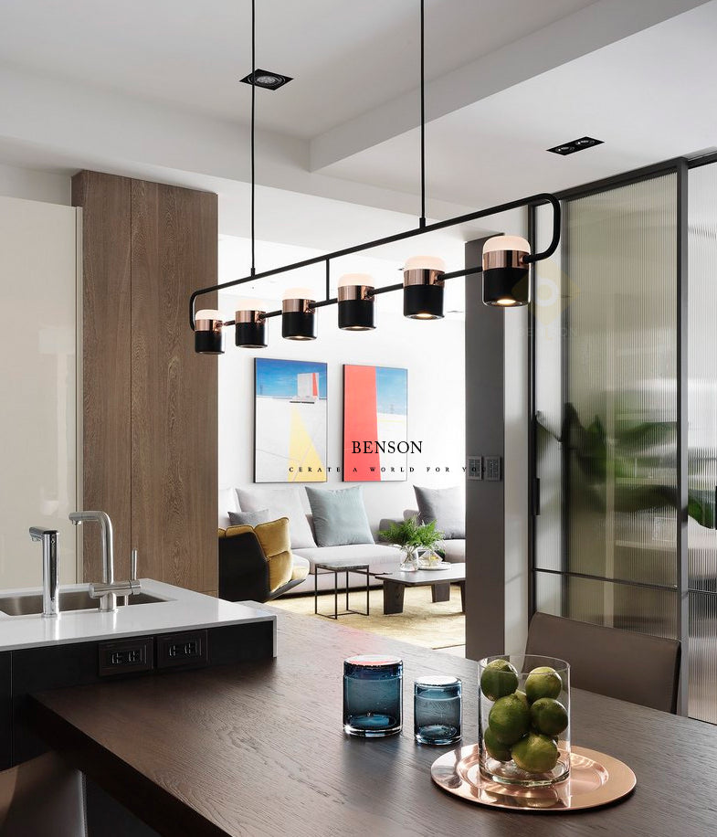 Minimalismo moderno rettangolo isola illuminazione a sospensione LED LED Cilindro sfumatura Il soffitto dell'isola per soggiorno per soggiorno