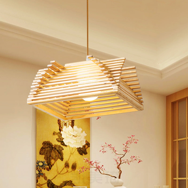 Moderniste 1 Bulbe Pendant Lighting Beege Beeged Scroding Lightture avec de l'ombre en bois