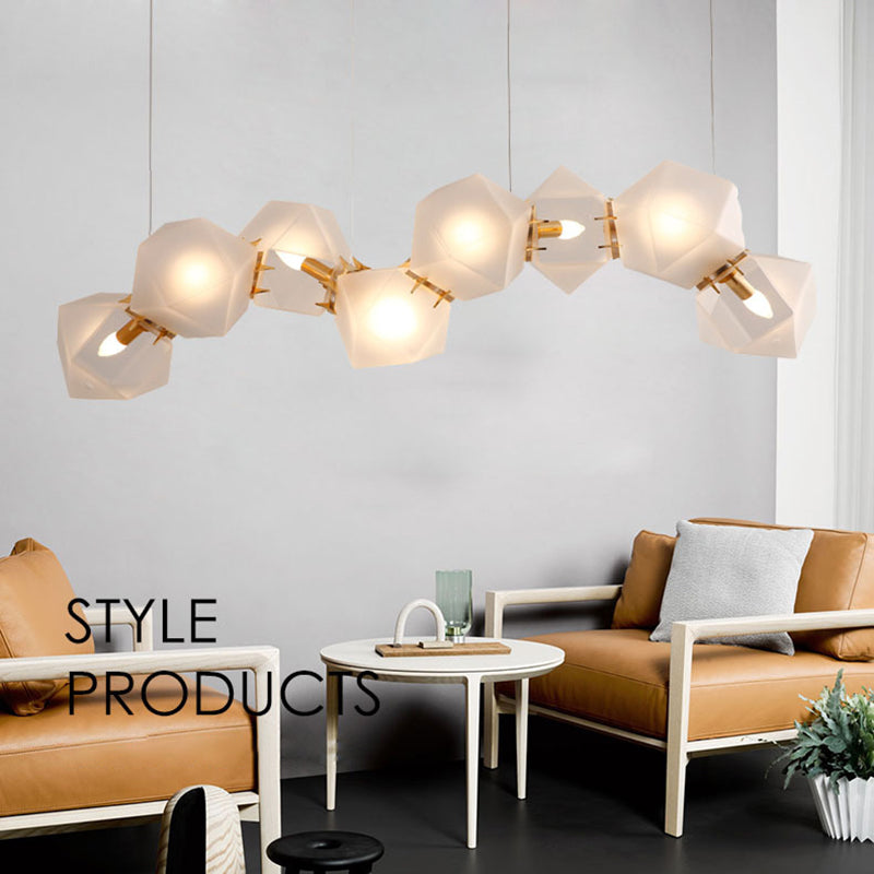 Post-modern DNA Structure Suspension Lamp Frosted Glass 8-Bulb Dinner Island Light in Gold