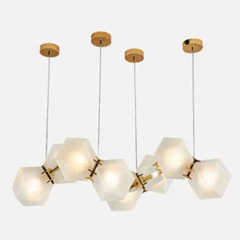 Post-modern DNA Structure Suspension Lamp Frosted Glass 8-Bulb Dinner Island Light in Gold
