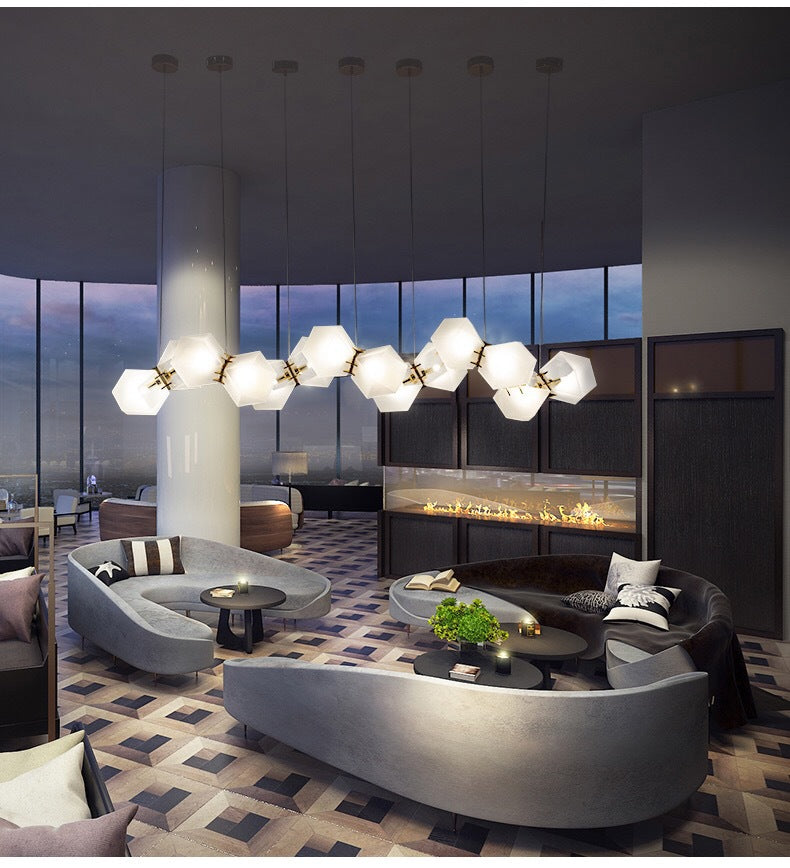 Post-modern DNA Structure Suspension Lamp Frosted Glass 8-Bulb Dinner Island Light in Gold