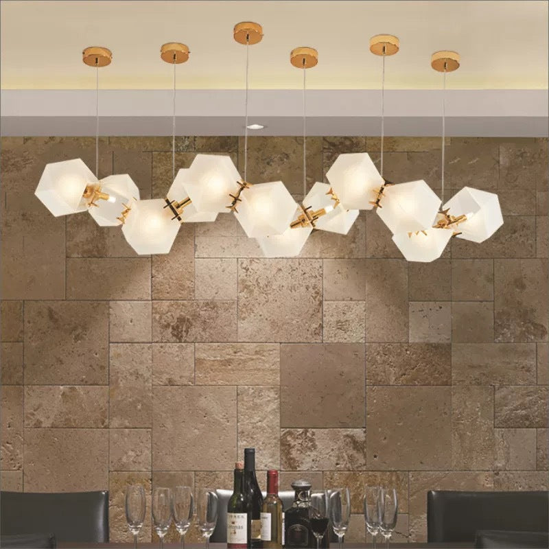 Post-modern DNA Structure Suspension Lamp Frosted Glass 8-Bulb Dinner Island Light in Gold