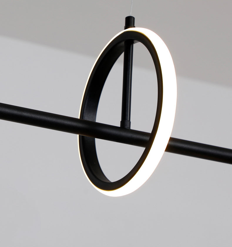 Cylinder and Ring Island Lamp Modern Metal 6-Light Restaurant Pendant Light in Black