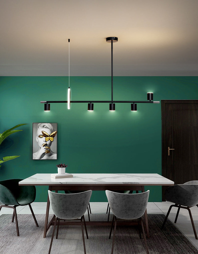 Lampada del cilindro e ad anello Isola moderna Metal a 6 luci a ciondolo a ciondolo in nero