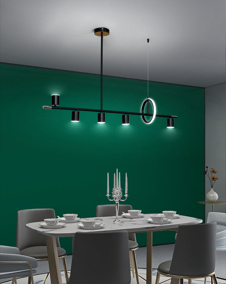 Cylinder and Ring Island Lamp Modern Metal 6-Light Restaurant Pendant Light in Black