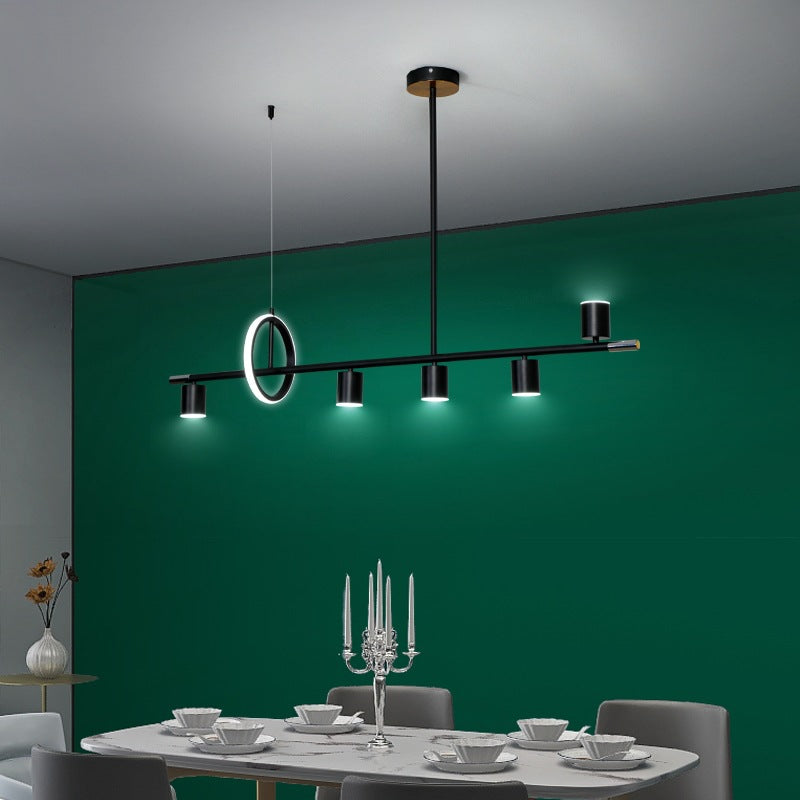 Cylinder and Ring Island Lamp Modern Metal 6-Light Restaurant Pendant Light in Black