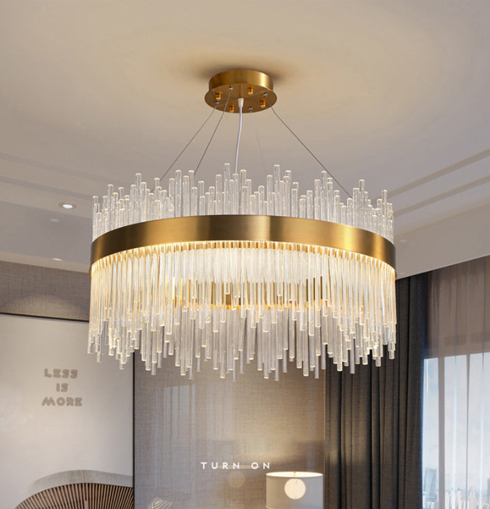 Crystal Sticks Pendant Lighting Minimalist Gold LED Island Lighting Fixture for Dinner