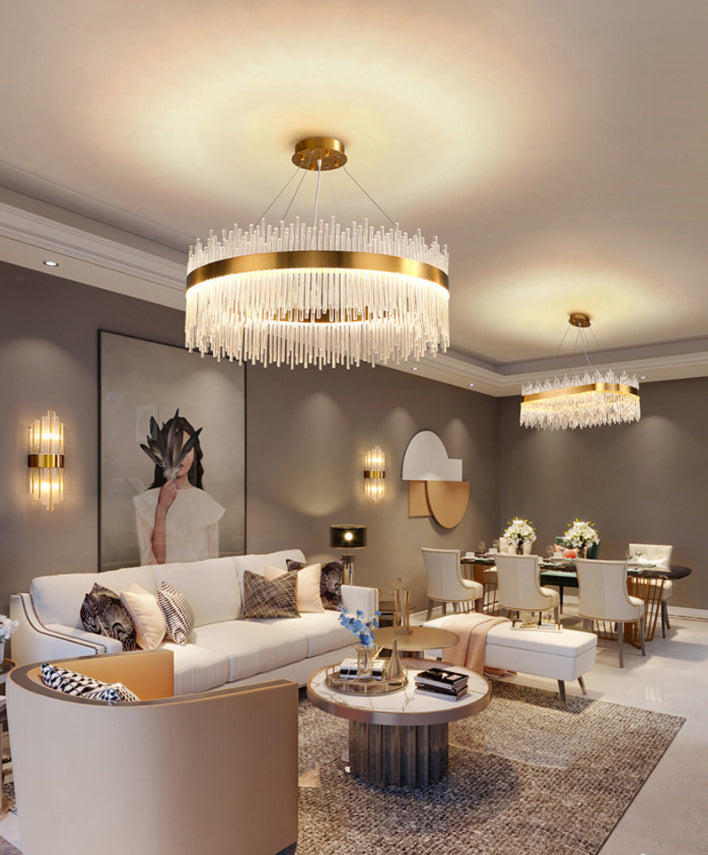 Crystal Sticks Pendant Lighting Minimalist Gold LED Island Lighting Fixture for Dinner