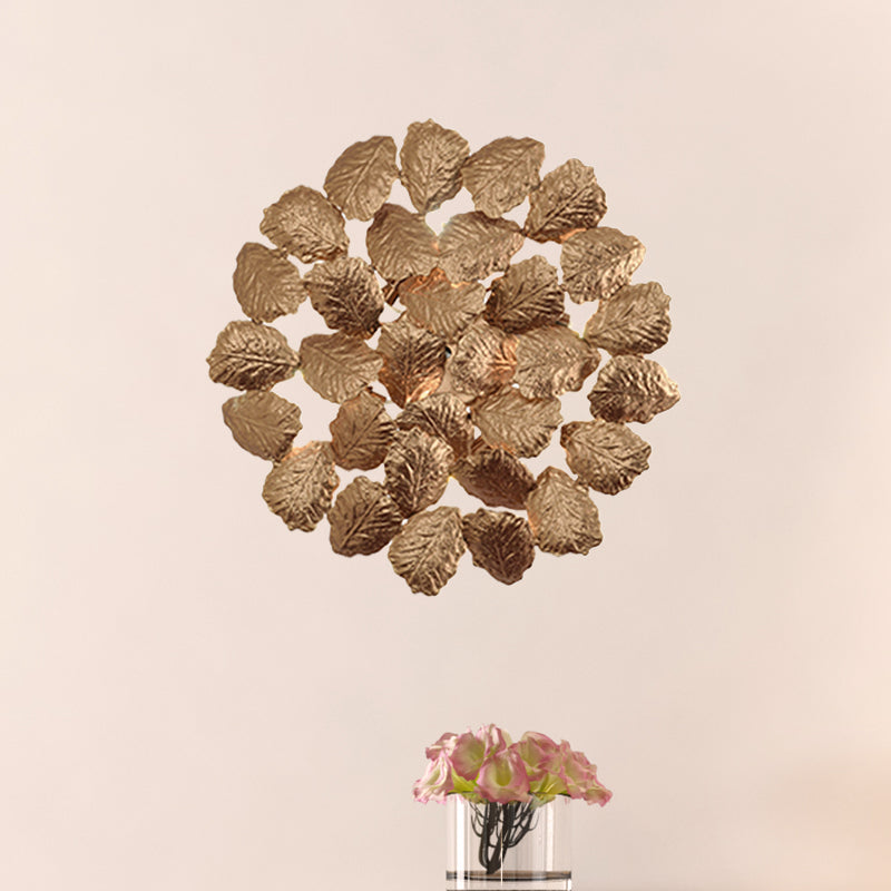 Aluminum Dark Coffee/Gold Wall Mount Light Round 4 Lights Contemporary Style Wall Lamp with Leaf Design