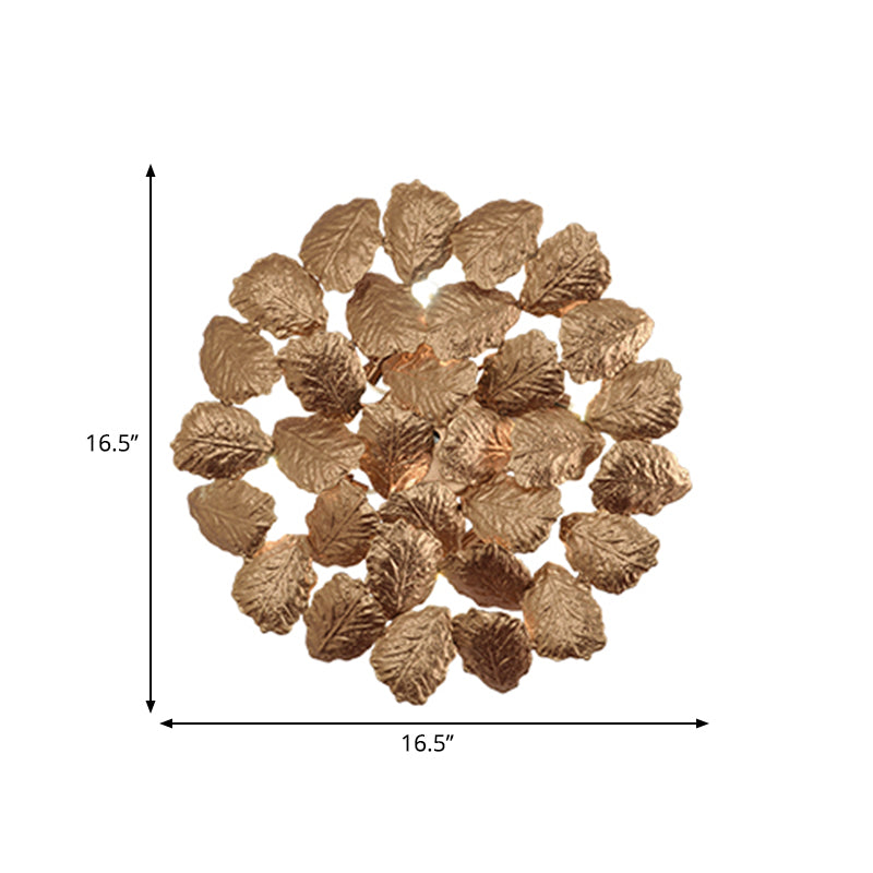 Aluminum Dark Coffee/Gold Wall Mount Light Round 4 Lights Contemporary Style Wall Lamp with Leaf Design