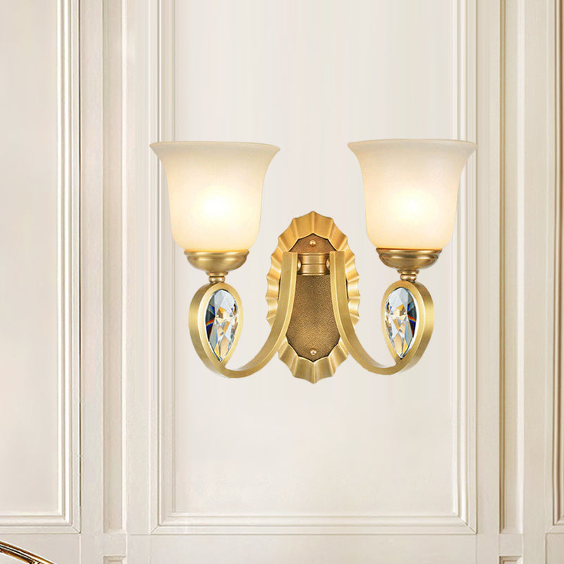 Modernism Bell Wall Mount Lamp 1/2-Light White Glass and Metal Wall Sconce in Brass for Foyer
