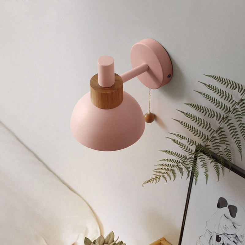 Minimalist Wall Sconce Torchlight Shaped with Pull Switch and Dome Metal Shade Indoor for Bedroom Bathroom Lighting