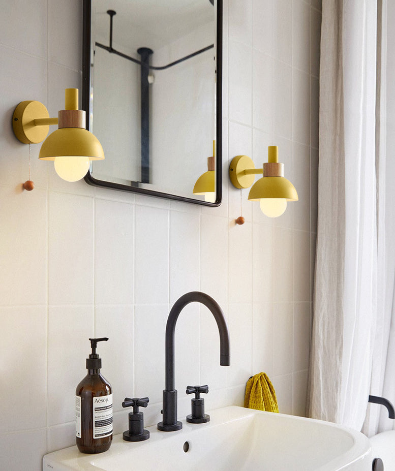 Minimalist Wall Sconce Torchlight Shaped with Pull Switch and Dome Metal Shade Indoor for Bedroom Bathroom Lighting