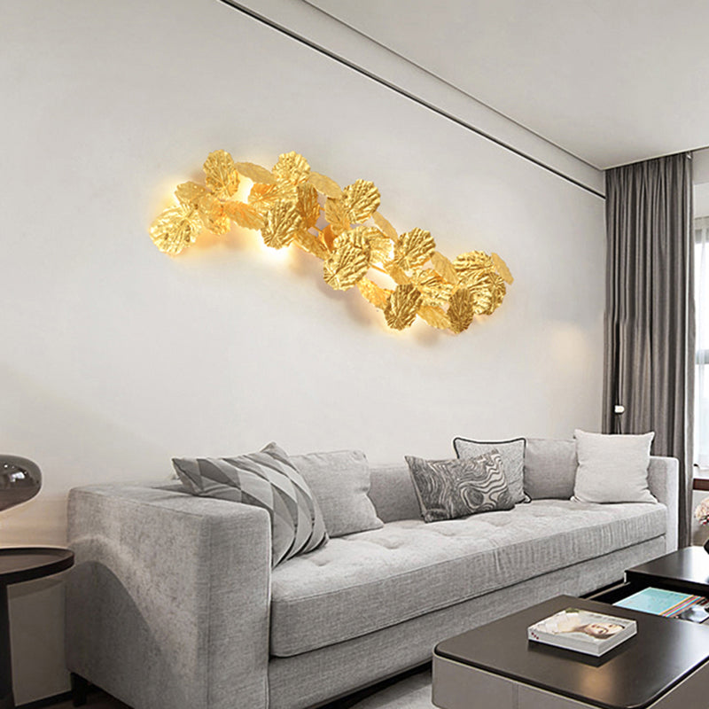 Zeitgenössische Blatt -Design Wandleuchtenleuchte 6 Lichter Aluminium Wandmontage Licht in Gold für Wohnzimmer