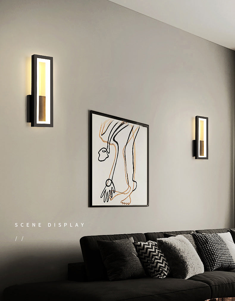 Lámpara de pared negra simple y moderna de vidrio rectangular simple
