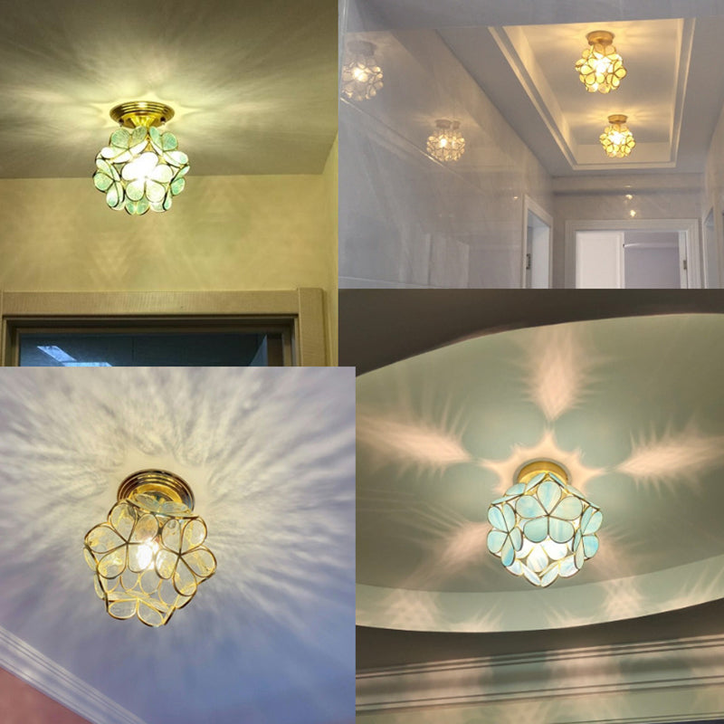 Flower Semi Flush Mount Light Classic Glass Ceiling Mount Light Fixture for Corridor